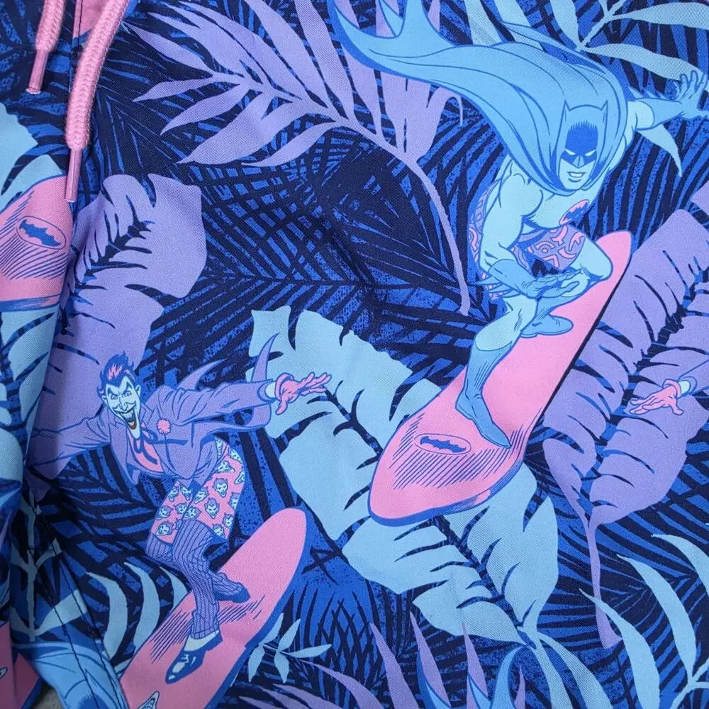 Batman Joker Surfing Swim Trunks Men's Size Small Blue Pink Board Shorts NWT